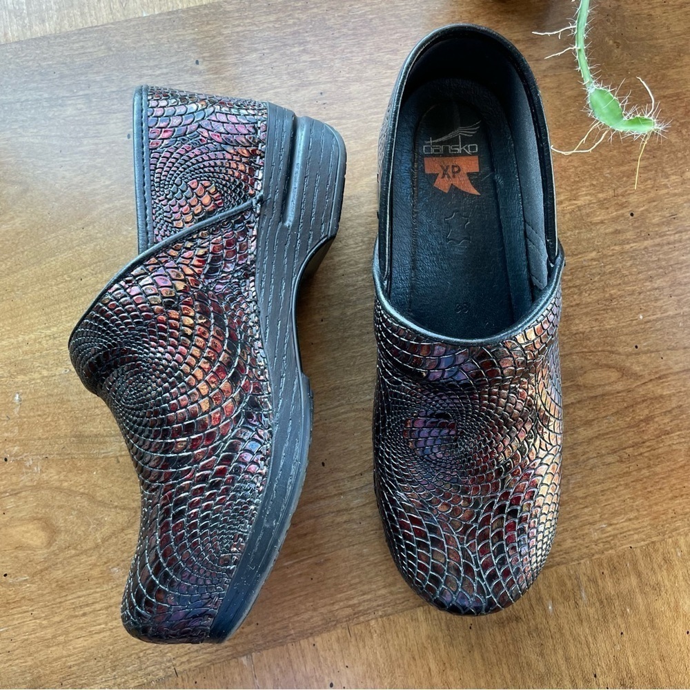 Dansko Reptile Print Leather Clogs